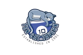 make spectacular cat playing billiards bar logo