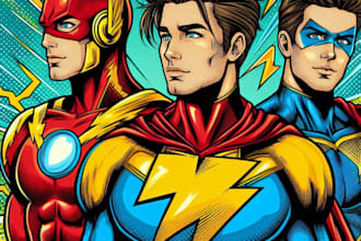 draw comic superhero character logo and friendship portrait