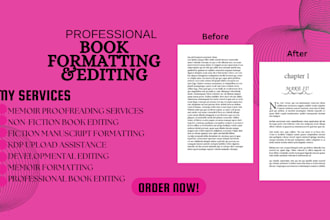format memoir ,non fiction, fiction, kdp upload developmental  editor