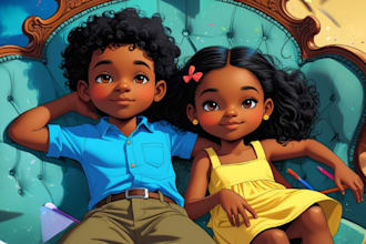 design 2d,3d african american book illustration, children storybook illustration