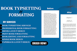 do book typesetting, editing, formatting, layout book design for ebook