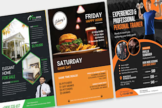 design flyer relevant to real estate, fitness and food