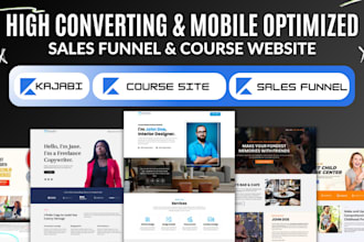 setup kajabi online course website, kajabi landing page teachable sales funnels