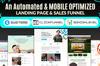 build sales funnel, landing page in clickfunnel funnelish gohighlevel systeme io