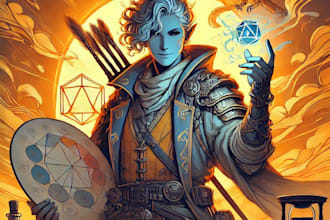illustrate dnd character logo and friendship portrait