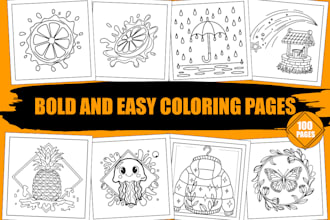 make bold and easy line art illustration coloring  book for kids or adults