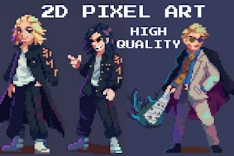 draw 2d pixel retro game art character design pixel sprite sheet based on demand