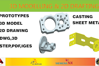do 3d model and 2d drafting drawing in autocad, ugnx