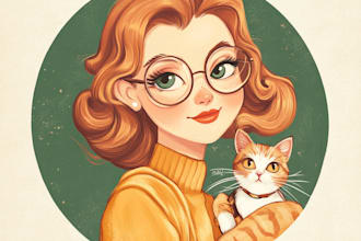 draw character logo and friendship portrait in vintage style