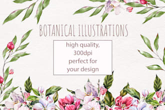 paint botanical illustration of plants, fruits, flowers, vegetables, herbs