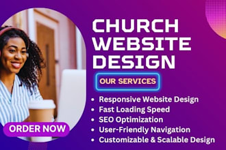 design modern and responsive church website charity, donation, ministry website