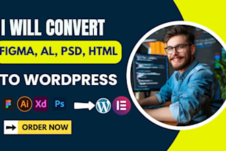 convert xd to wordpress, psd or figma to wordpress website or figma to elementor