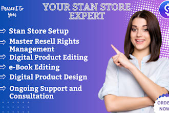 setup stan store, master resell rights, ebook edit, digital product design, stan