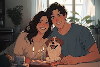 draw you, pets, and couples in the anime style art