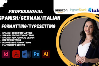 design, format spanish book, german italian french book formatting kdp upload