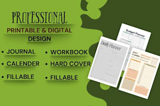 design canva journal, planner, workbook, calendar, digital journal, book upload