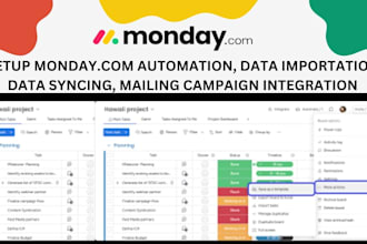 setup monday automation, data importation,syncing, mailing campaign integration