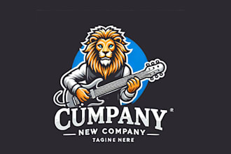 design unique guitarist lion mascot logo within 1 day