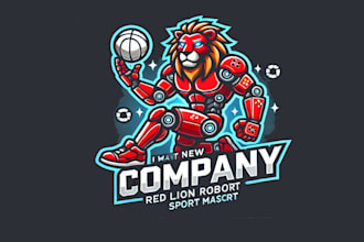 design a bold red lion robot sport sport mascot logo for your brand