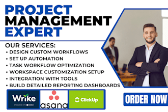 set up task management and collaboration features on clickup trello asana wrike
