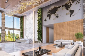 modernize hotel interior, reception, hotel lobby, lounge,commercial store render