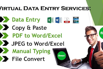 do data entry, data gathering, data conversion from PDF to word, and manu