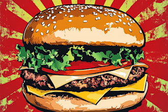 draw a illustration of food pop art