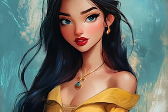 desing a beautiful portrait in disney cartoon style for you