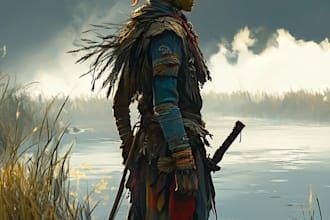 create a fantasy illustration in unique style