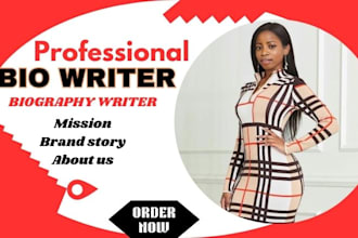 write a professional bio, bio writing, about us, biography, brand story