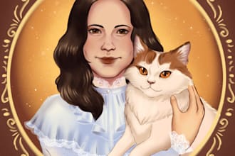 draw pet and owner portrait illustration