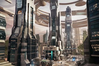 draw a sci fi and science fiction futuristic city art