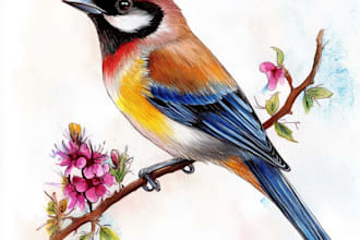 draw professionally watercolor and digital birds