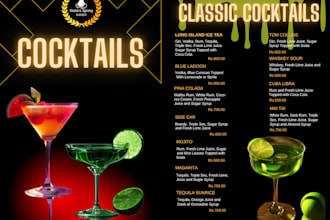 design an elegant bar, cafe, or any kind of restaurant menu