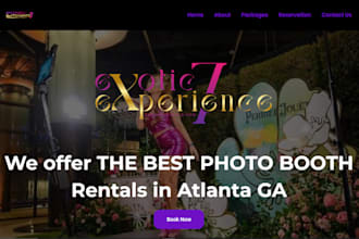 design a photo booth or party rental website with booking