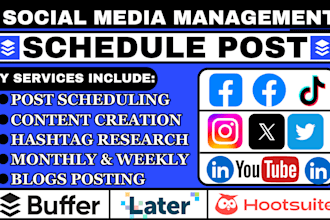 schedule social media posting on a weekly or monthly via buffer later hootsuite