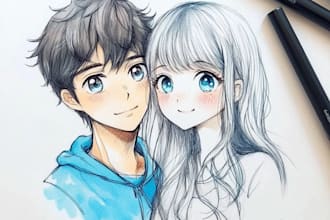 draw anime cute couple character design