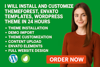 install and customize themeforest, envato  template wordpress theme in 24 hours