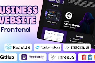 develop business website using react js, tailwind css and shadcn