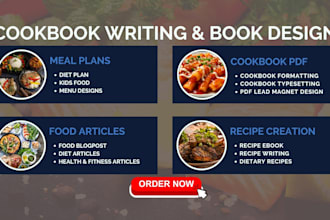 ghostwrite, format, and design cookbook, recipe book, diet plan, workbook pdf