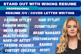 write resume for media, fashion, actor, hair stylist, UI UX designer and artists
