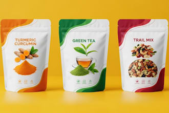 design professional food packaging, pouch, and label with 3d mockup