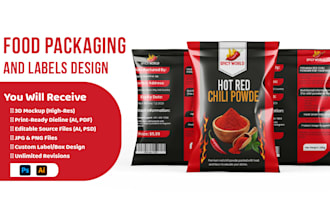 design custom food packaging, labels, pouches, and box dielines