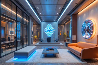 render 3d office, reception, meeting room, lobby, living room design