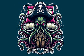 design high quality kraken octopus mascot ship logo with fastest delivery