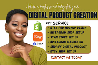 set up instagram shop, etsy shop setup, stan store for digital products etsy seo