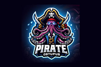 do awesome pirate octopus mascot logo with express delivery