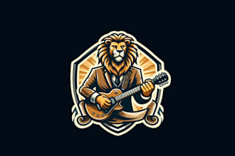 design high quality guitarist lion mascot logo with unlimited revision