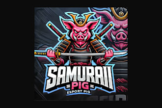 design awesome samurai pig mascot logo with express delivery