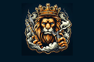 design high quality king lion vape smoking mascot logo with fastest delivery